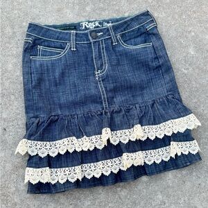 Wrangler Blue Ruffled Tiered Mini Skirt